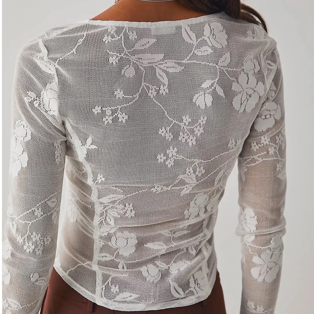 Free People Intimately Love Like This Lace Layering Top White Small Square Neck